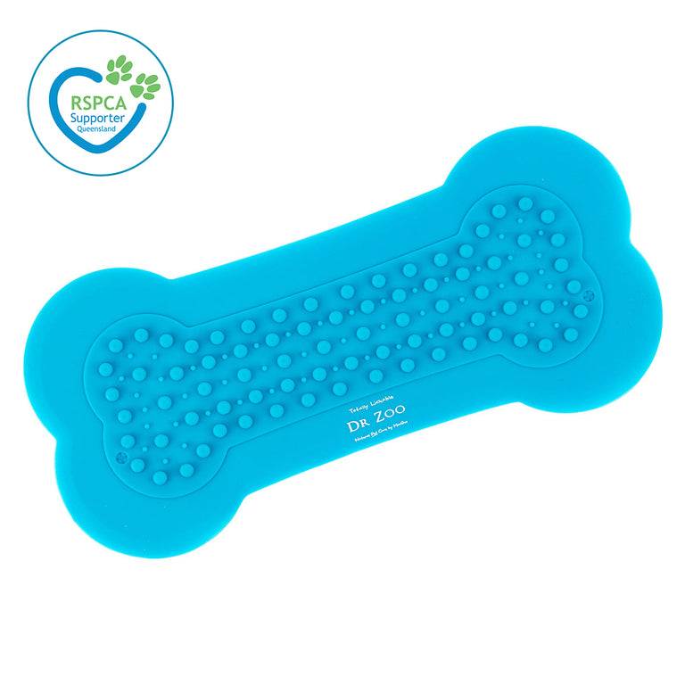 Dr Zoo Lick & Stay Treat Mat on white background, fun alternative to feeding or distraction for bath or grooming time.