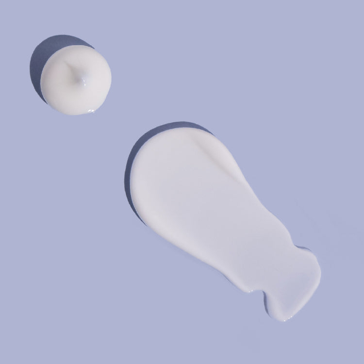 MooGoo Soothing MSM Moisturiser smear on lilac background, fast-absorbing formula with MSM and aloe vera to relieve irritation and inflammation.