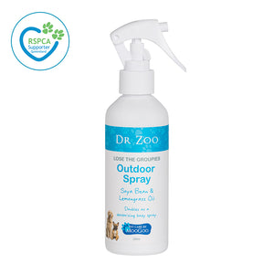 Dr Zoo Lose the Groupies outdoor spray on white background, soya bean and lemongrass oil, doubles as a deodorising body spray