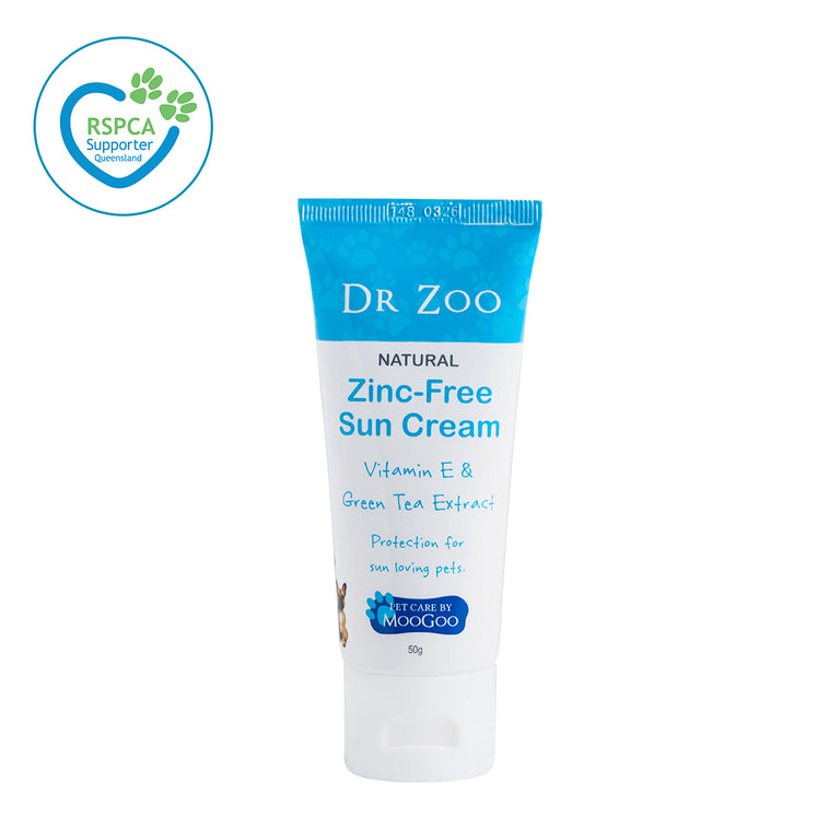 Dr Zoo Natural Zinc-Free Sun Cream for pets, 50g tube with Vitamin E and Green Tea Extract, safe sun protection for dogs and cats
