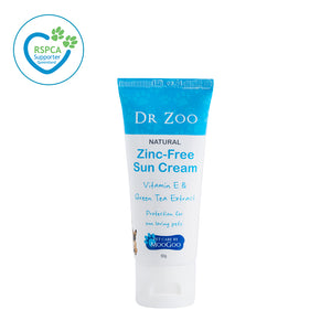 Dr Zoo Natural Zinc-Free Sun Cream for pets, 50g tube with Vitamin E and Green Tea Extract, safe sun protection for dogs and cats