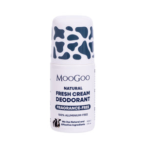Natural Fresh Cream Deodorant Sensitive fragrance free variant by MooGoo, aluminium free deodorant on plain backdrop for delicate underarms