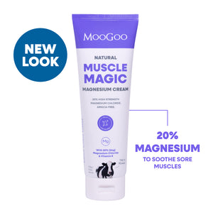 MooGoo Natural Magnesium Moisturiser displayed on clean white background, soothing skin and relieving muscle tension