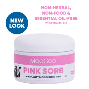 MooGoo Pink Sorb Cream 200g jar, natural Vitamin B12 moisturiser for hyperallergic and sensitive skin, pH balanced and essential oil free