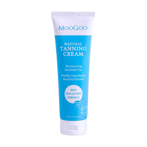 MooGoo Natural Tanning Cream new formula 120g, hydrating self-tanner with DHA, erythrulose and green tea extract for a golden streak-free tan