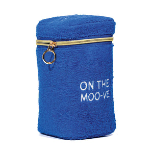 MooGoo Travel Pack terry towelling blue bag on white background, includes mini shampoo, conditioner, wash and moisturiser for hydration